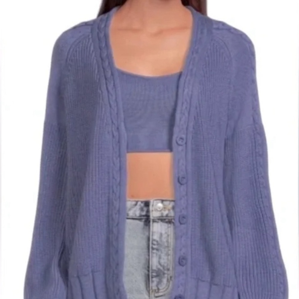 Gianni Bini Cable Knit Cardigan and Crop Top Sweater Set- NWT- XL